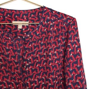 Banana Republic Dog Print Graphic Popover Blouse